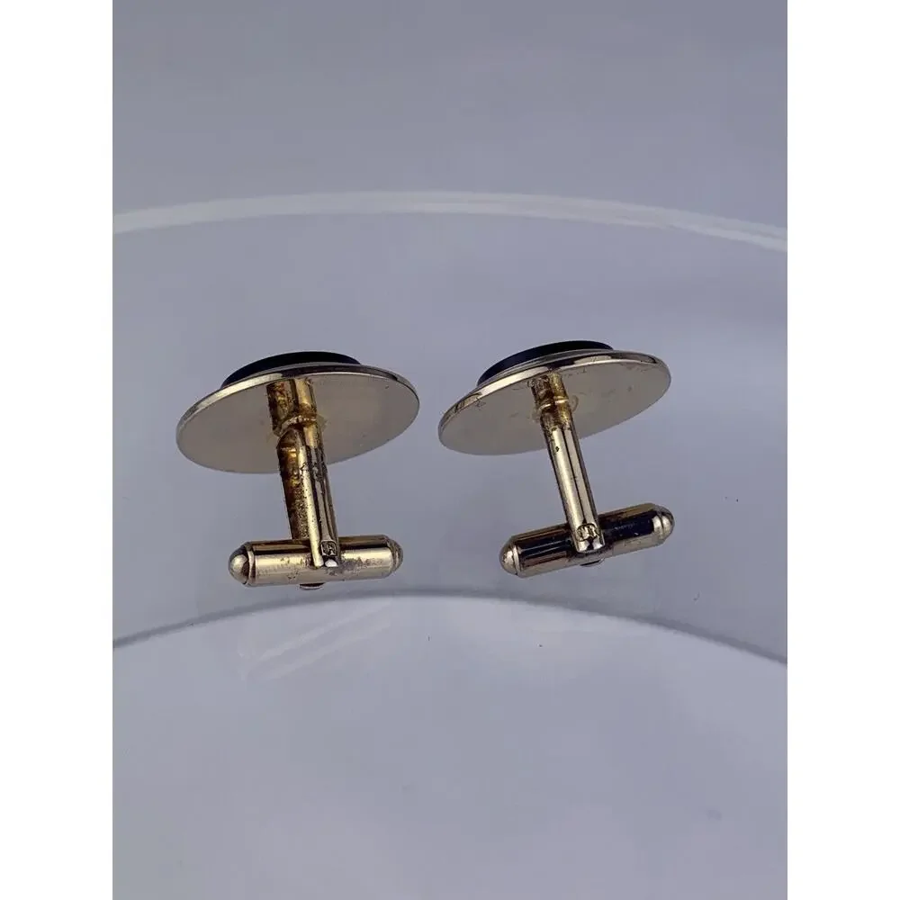 Black Onyx Gold Vermeil Sterling Silver Cufflinks Modern Large Plated Vintage